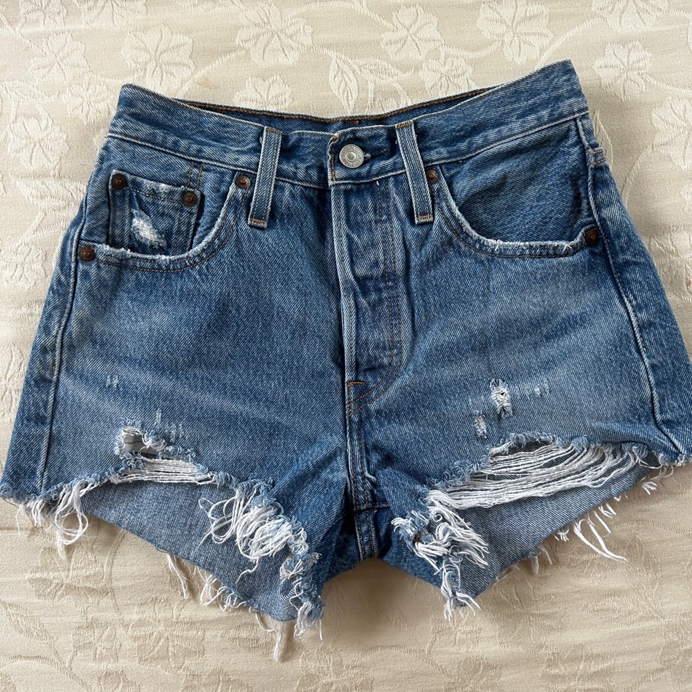 Levi's Blue Distressed Jean Shorts